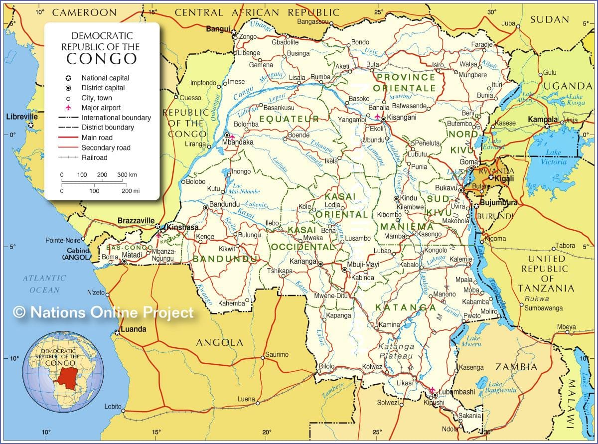 mapa da república democrática do congo